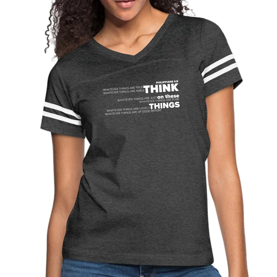 Womens Vintage Sport Graphic T-shirt - Think on these Things