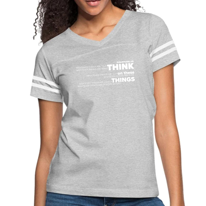 Womens Vintage Sport Graphic T-shirt - Think on these Things