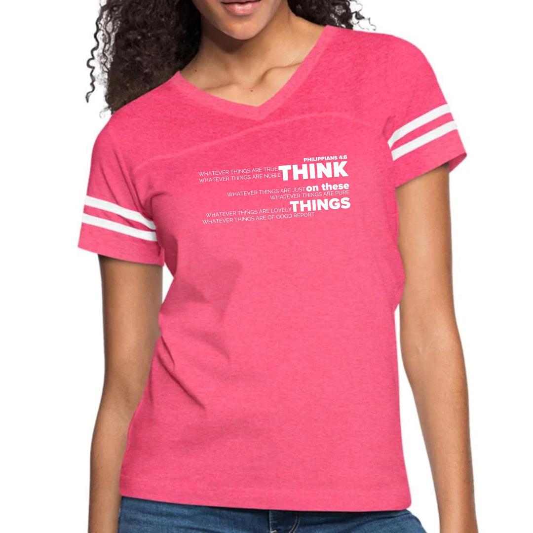 Womens Vintage Sport Graphic T-shirt - Think on these Things