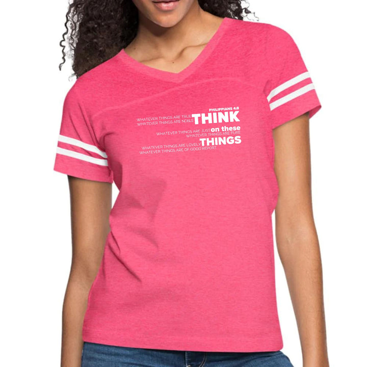 Womens Vintage Sport Graphic T-shirt - Think on these Things