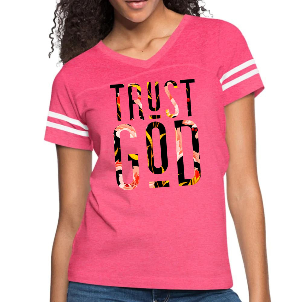 Womens Vintage Sport Graphic T-shirt - Trust God Floral Print