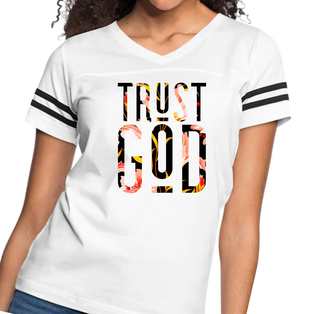 Womens Vintage Sport Graphic T-shirt - Trust God Floral Print