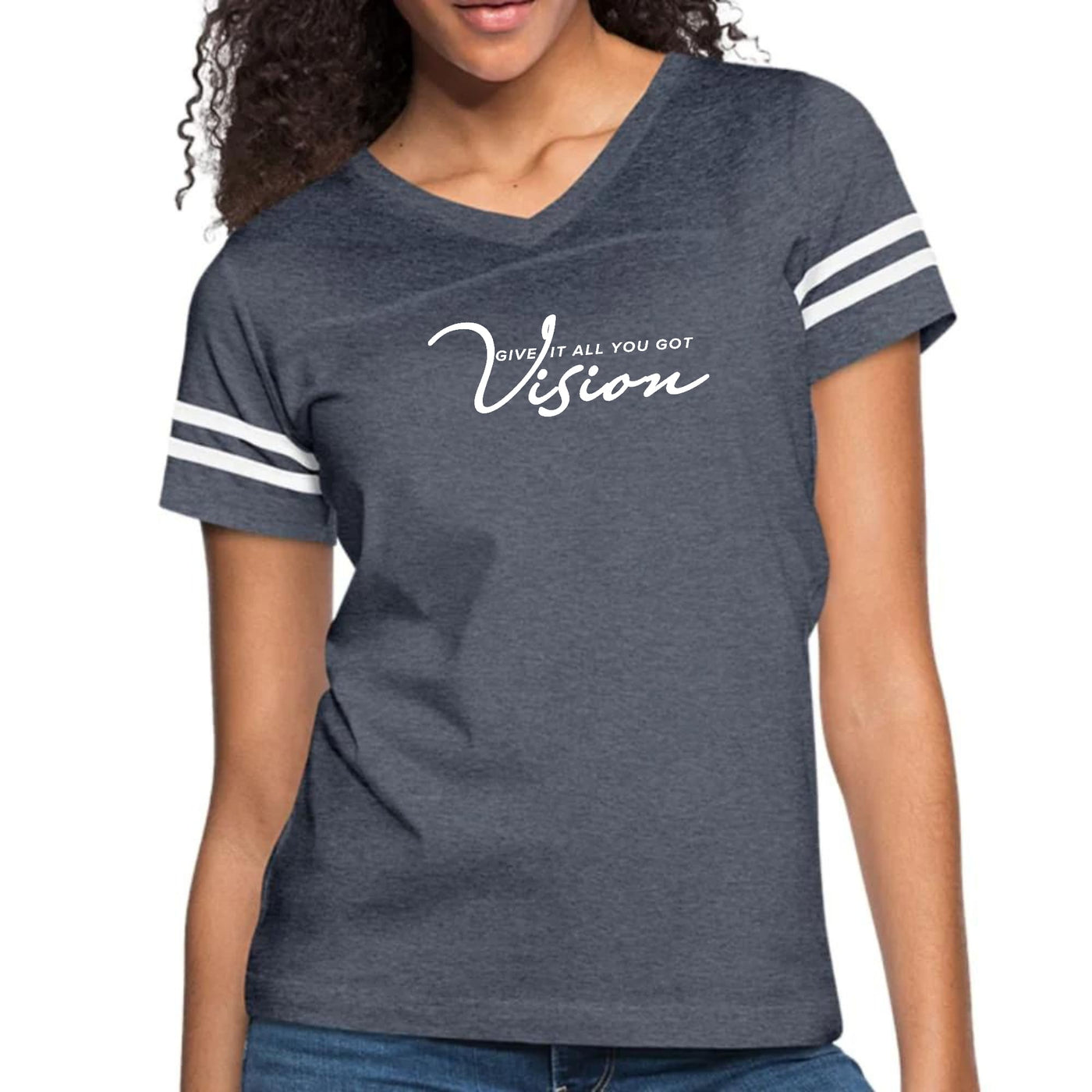 Womens Vintage Sport Graphic T - shirt Vision - Give It All You Got | T - Shirts