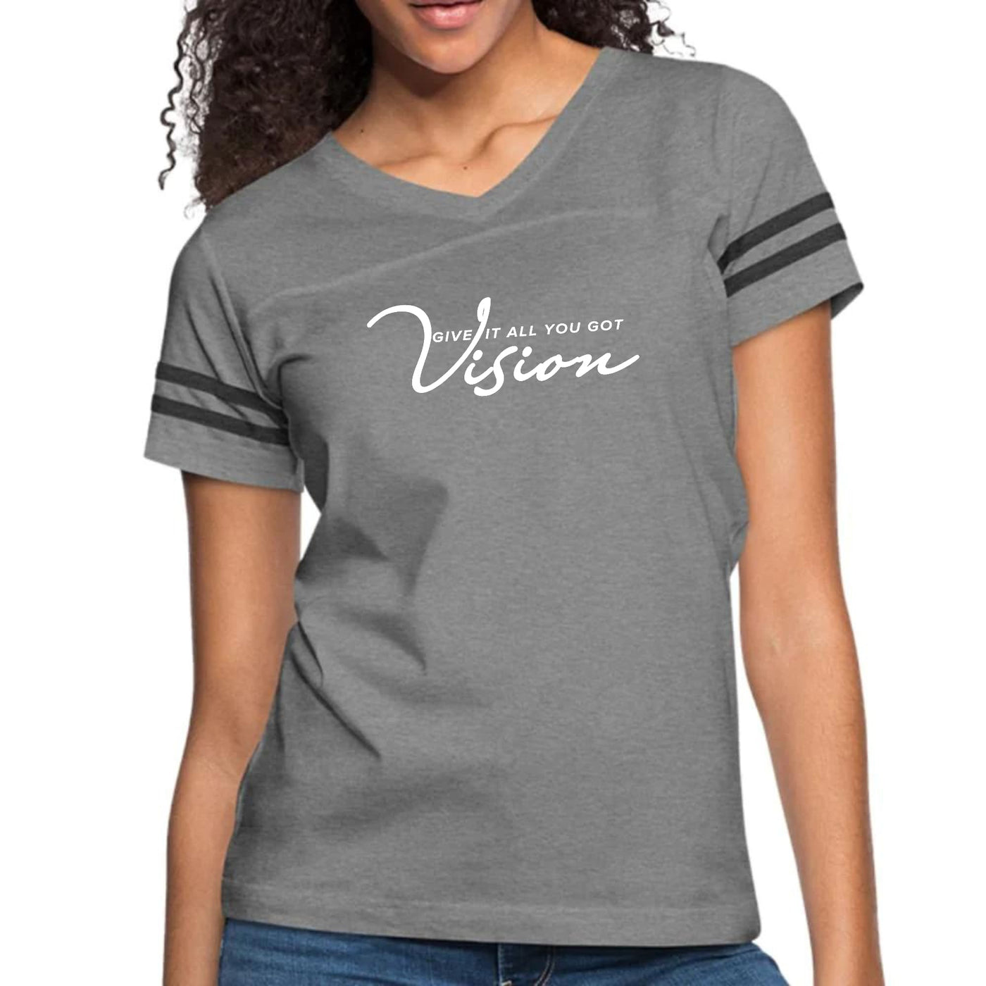 Womens Vintage Sport Graphic T - shirt Vision - Give It All You Got | T - Shirts