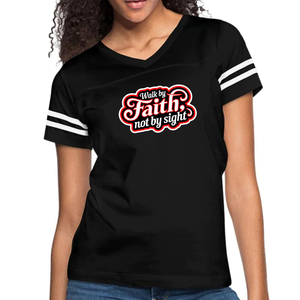 Womens Vintage Sport Graphic T-shirt - Walk by Faith - not by Sight