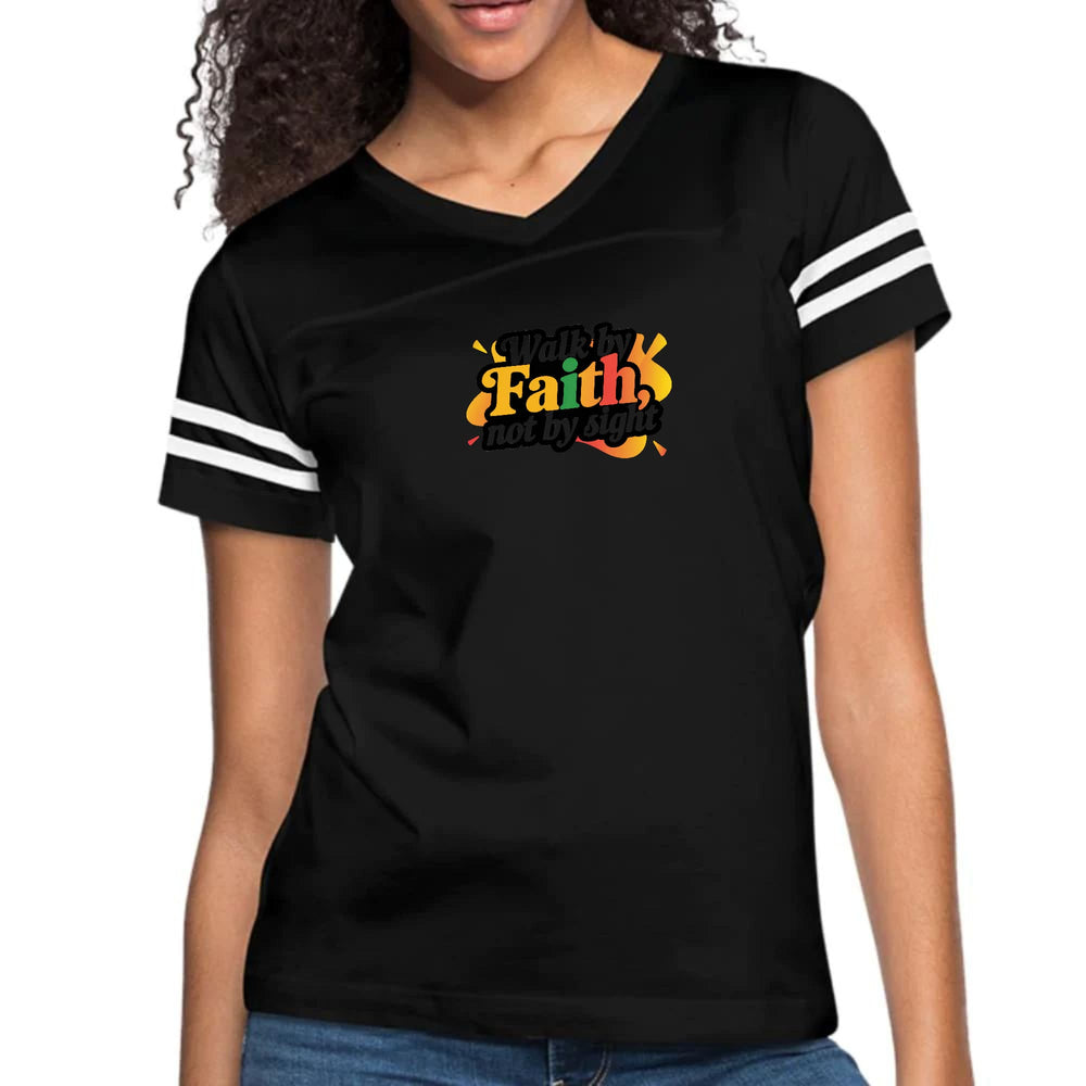 Womens Vintage Sport Graphic T-shirt - Walk by Faith - not by Sight