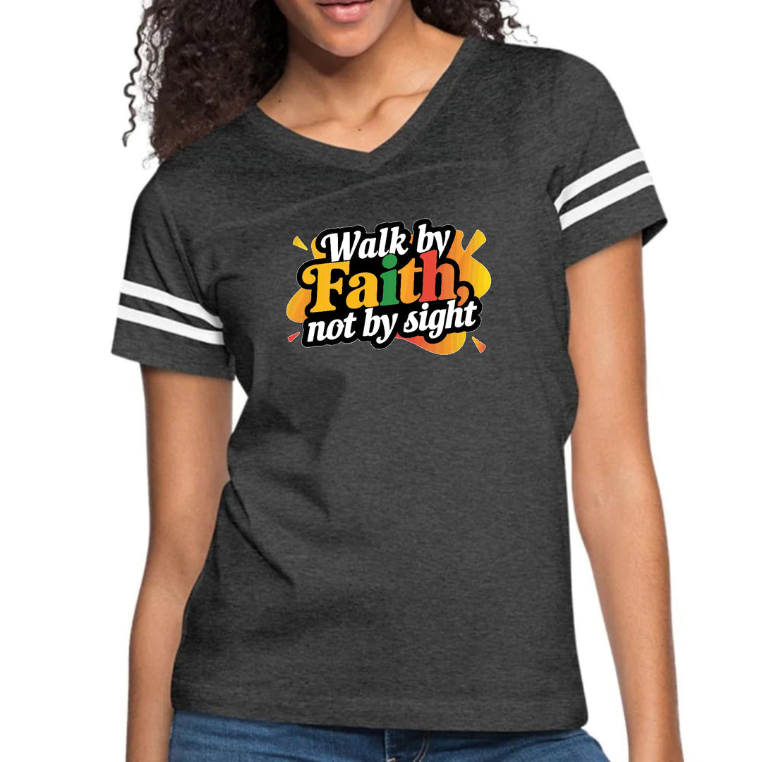 Womens Vintage Sport Graphic T-shirt - Walk by Faith - not by Sight