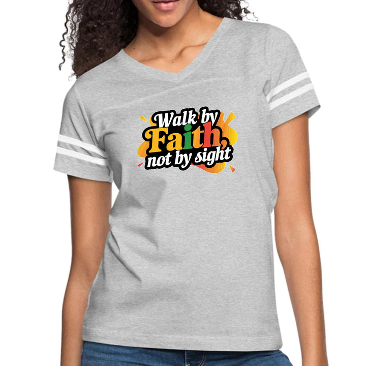 Womens Vintage Sport Graphic T-shirt - Walk by Faith - not by Sight