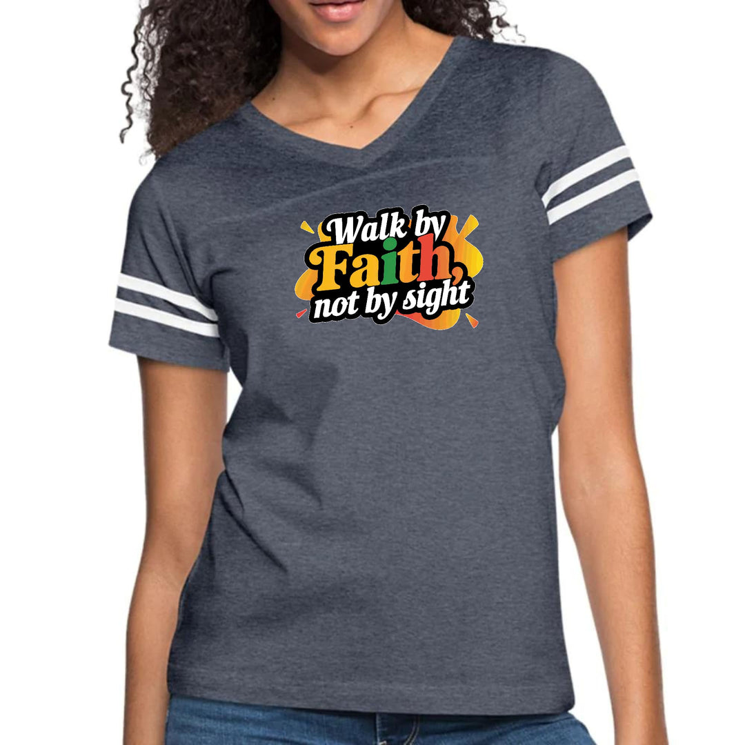 Womens Vintage Sport Graphic T-shirt - Walk by Faith - not by Sight