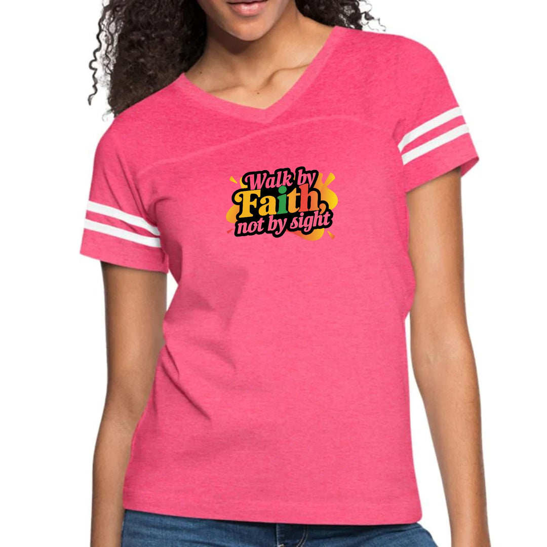 Womens Vintage Sport Graphic T-shirt - Walk by Faith - not by Sight