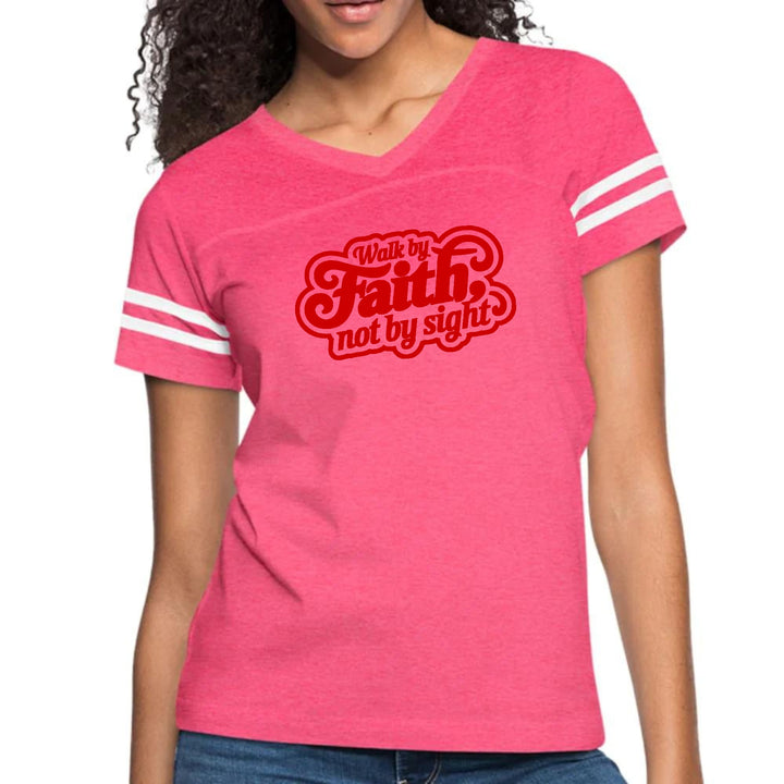 Womens Vintage Sport Graphic T-shirt - Walk by Faith - not by Sight