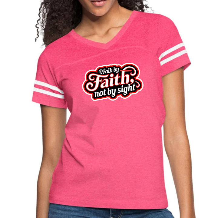 Womens Vintage Sport Graphic T-shirt - Walk by Faith - not by Sight