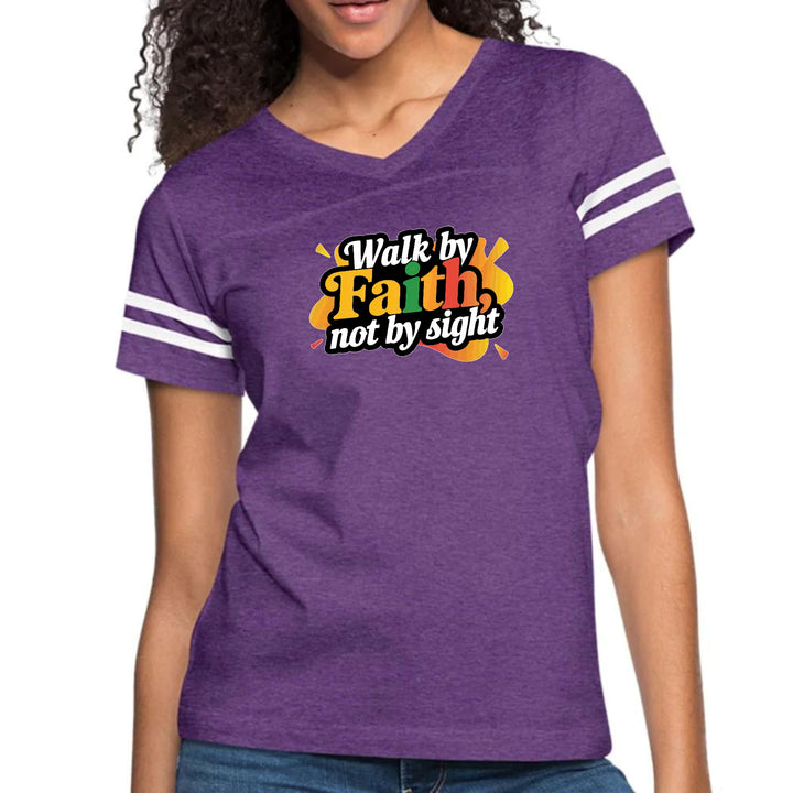 Womens Vintage Sport Graphic T-shirt - Walk by Faith - not by Sight