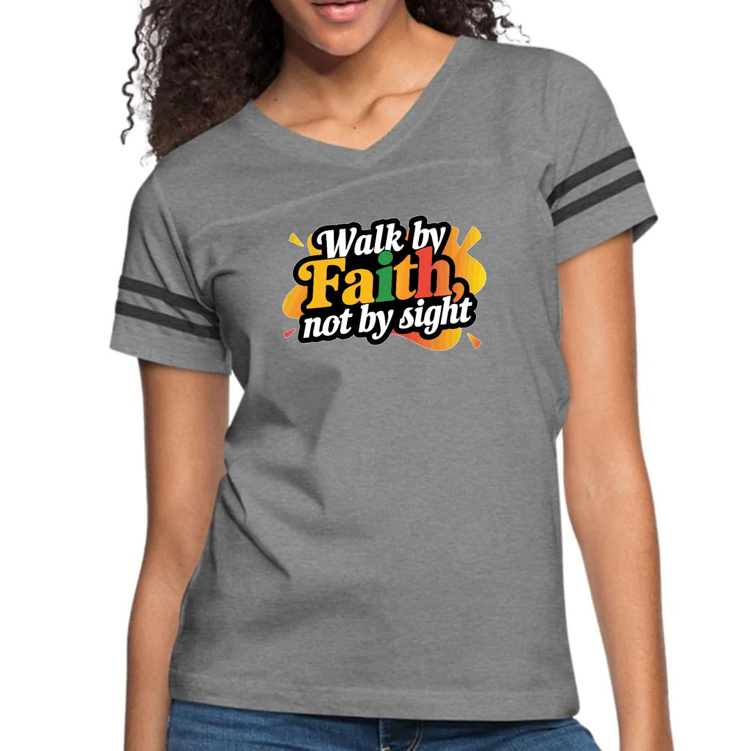 Womens Vintage Sport Graphic T-shirt - Walk by Faith - not by Sight