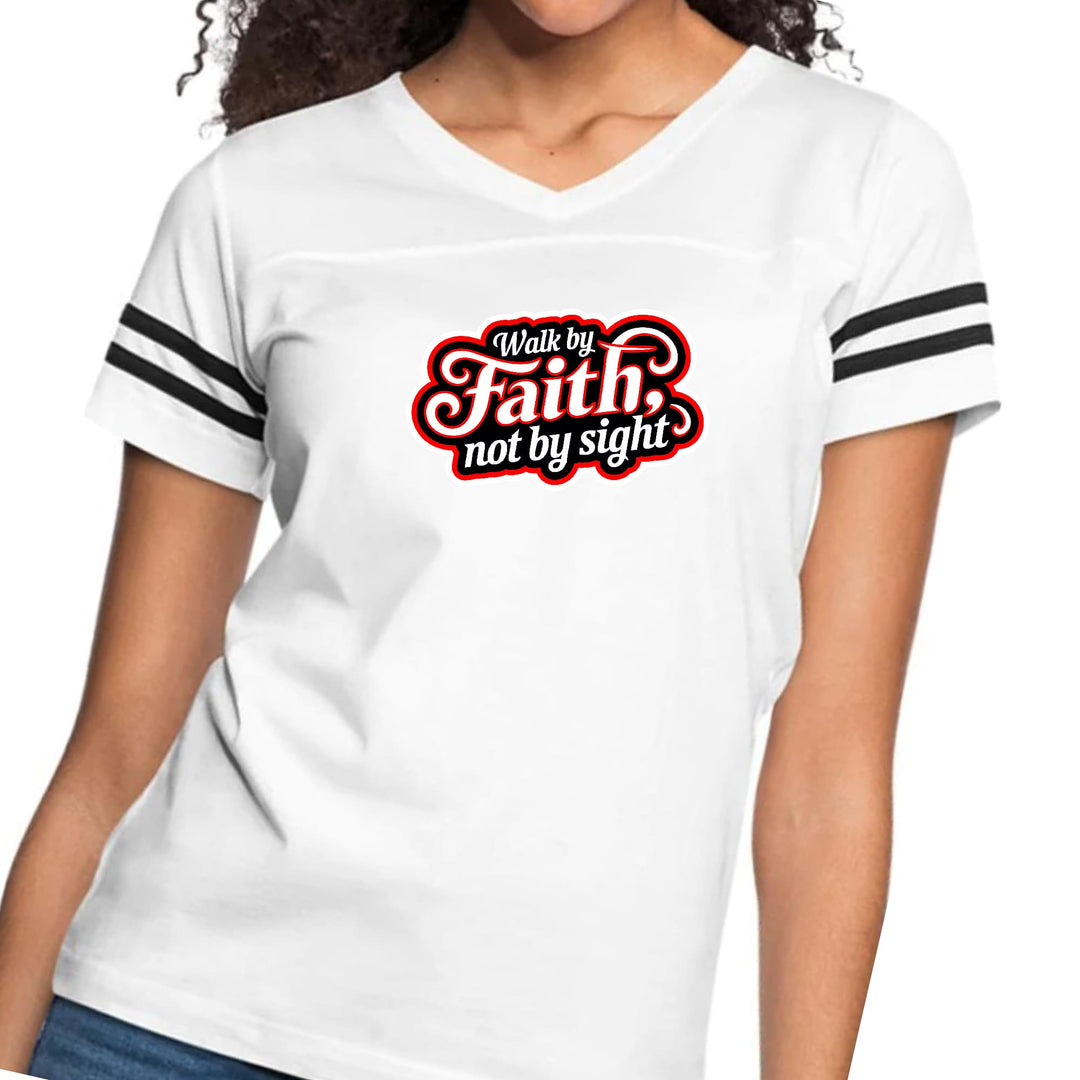 Womens Vintage Sport Graphic T-shirt - Walk by Faith - not by Sight