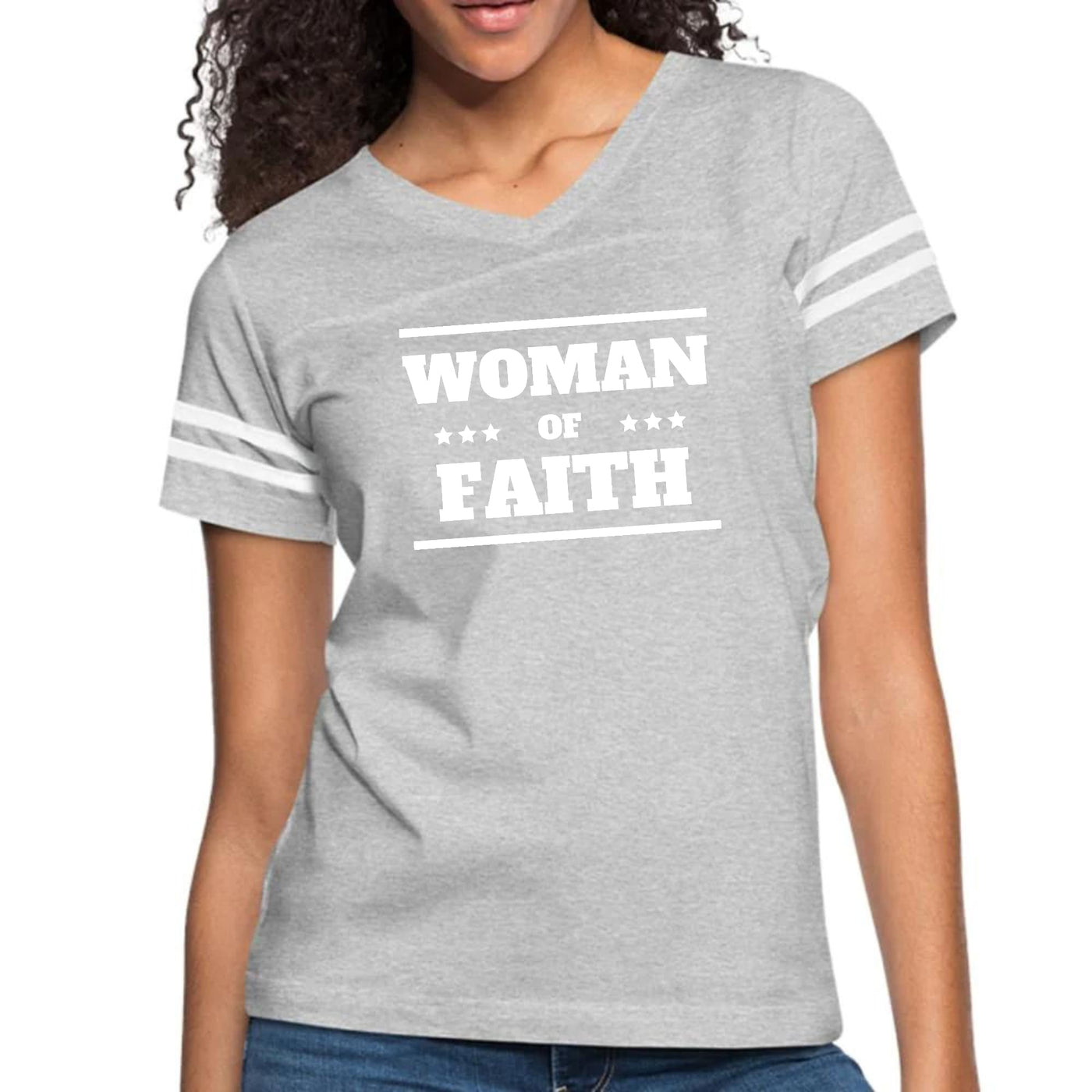 Womens Vintage Sport Graphic T-shirt Woman Of Faith - Womens | T-Shirts