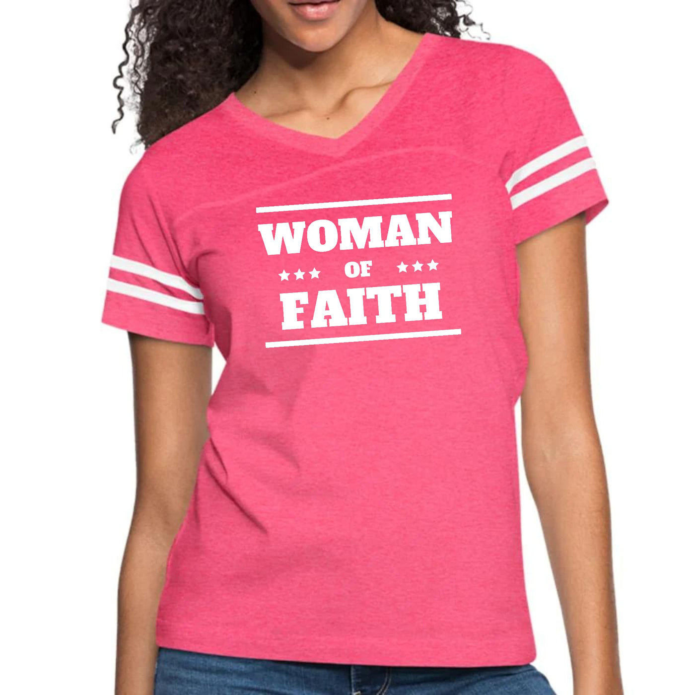 Womens Vintage Sport Graphic T-shirt Woman Of Faith - Womens | T-Shirts