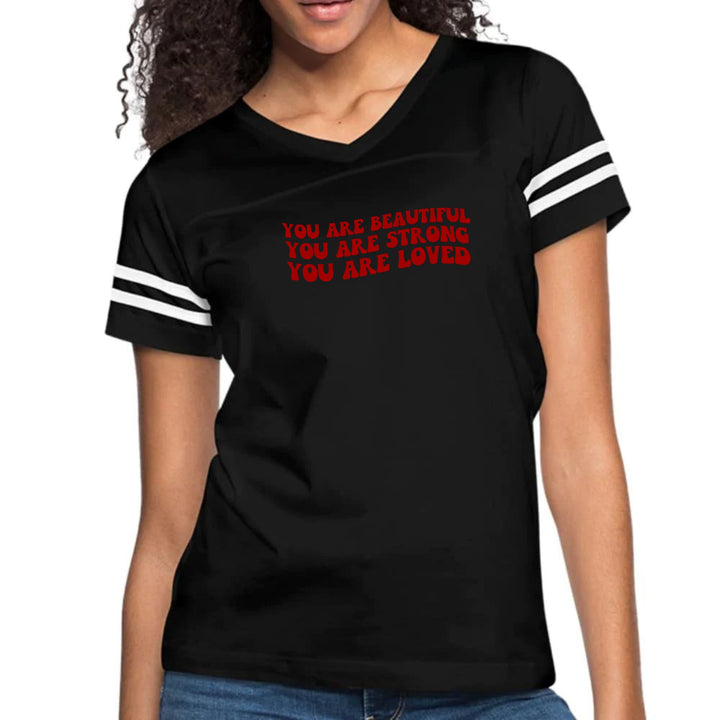 Womens Vintage Sport Graphic T-shirt - you are Beautiful Strong Loved