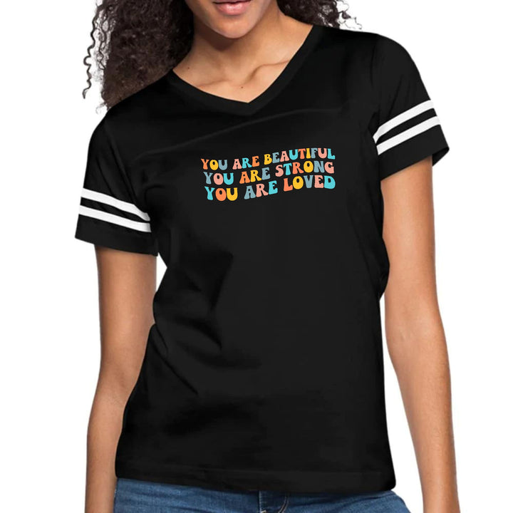 Womens Vintage Sport Graphic T-shirt - you are Beautiful Strong Loved