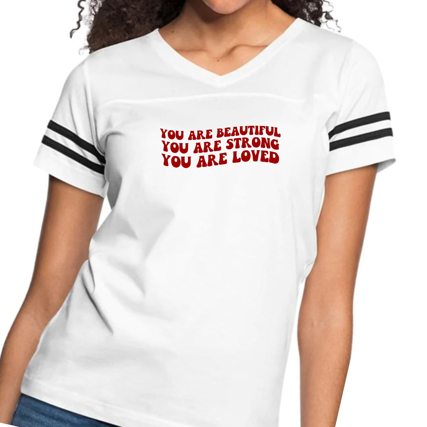 Womens Vintage Sport Graphic T-shirt You Are Beautiful Strong Loved - Womens