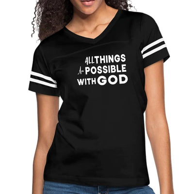 Womens Vintage Sport T-shirt All Things Are Possible With God - Womens