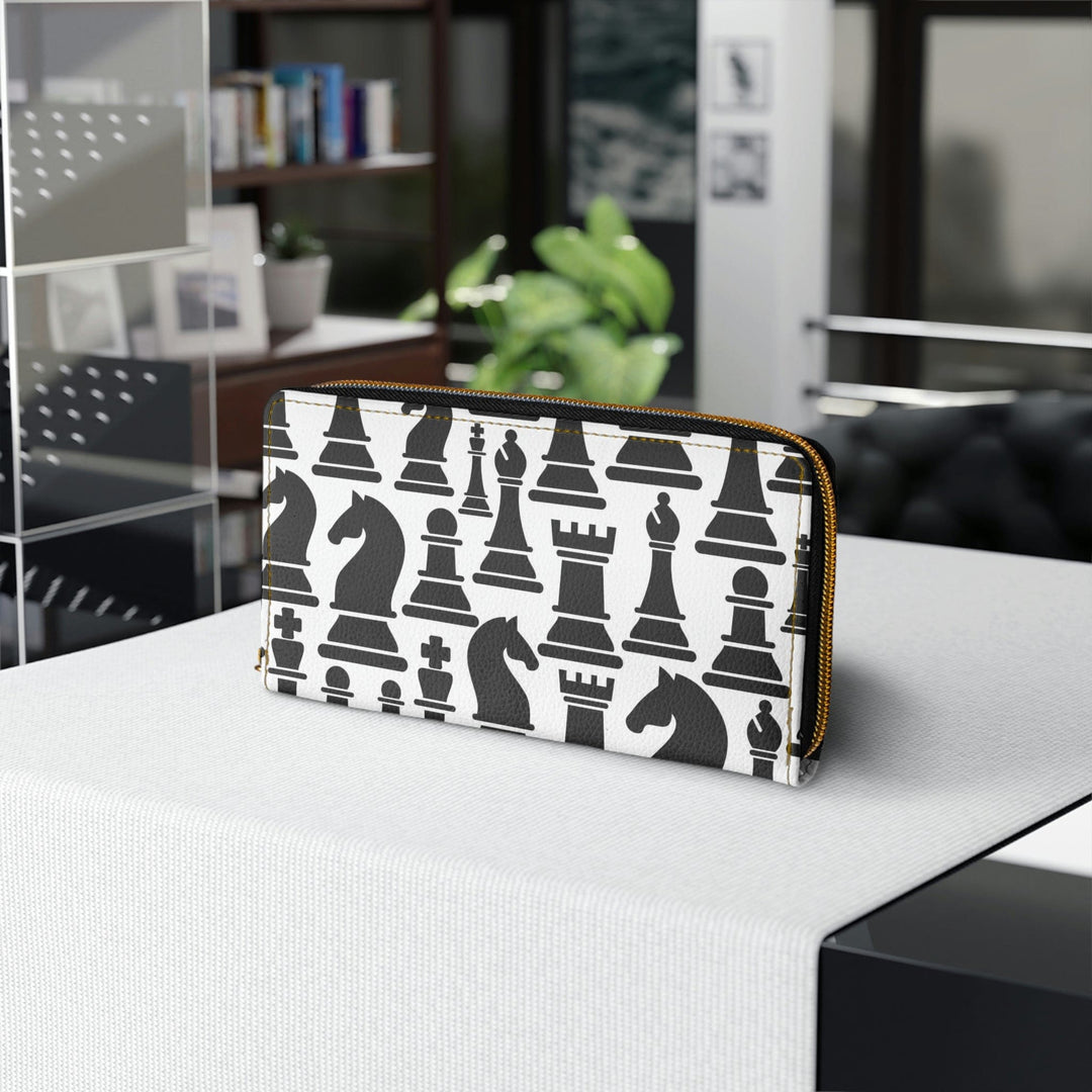 Womens Zipper Wallet Black and White Chess Print - Bags | Zipper Wallets