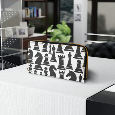 Womens Zipper Wallet Black And White Chess Print - Bags | Zipper Wallets