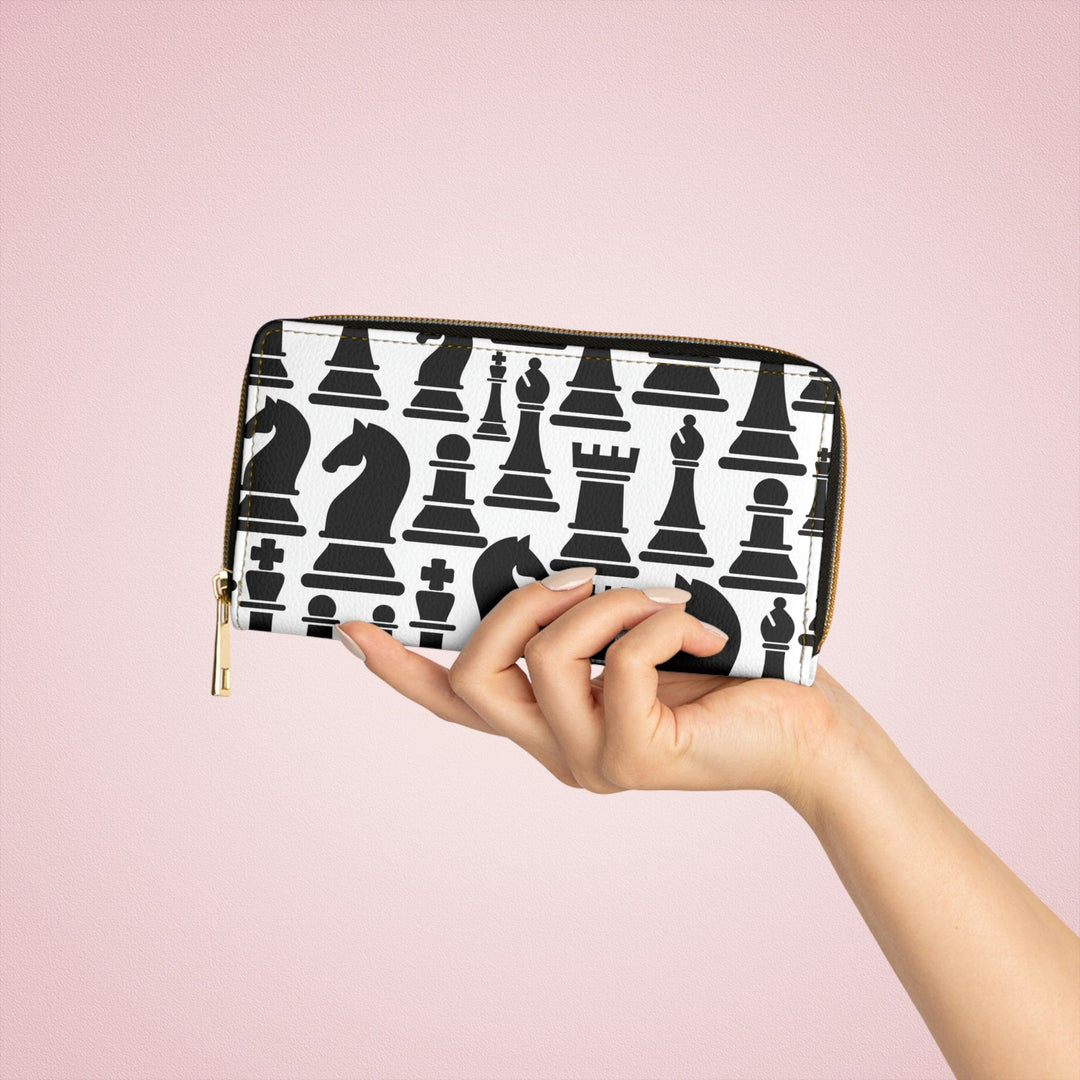 Womens Zipper Wallet Black and White Chess Print - Bags | Zipper Wallets