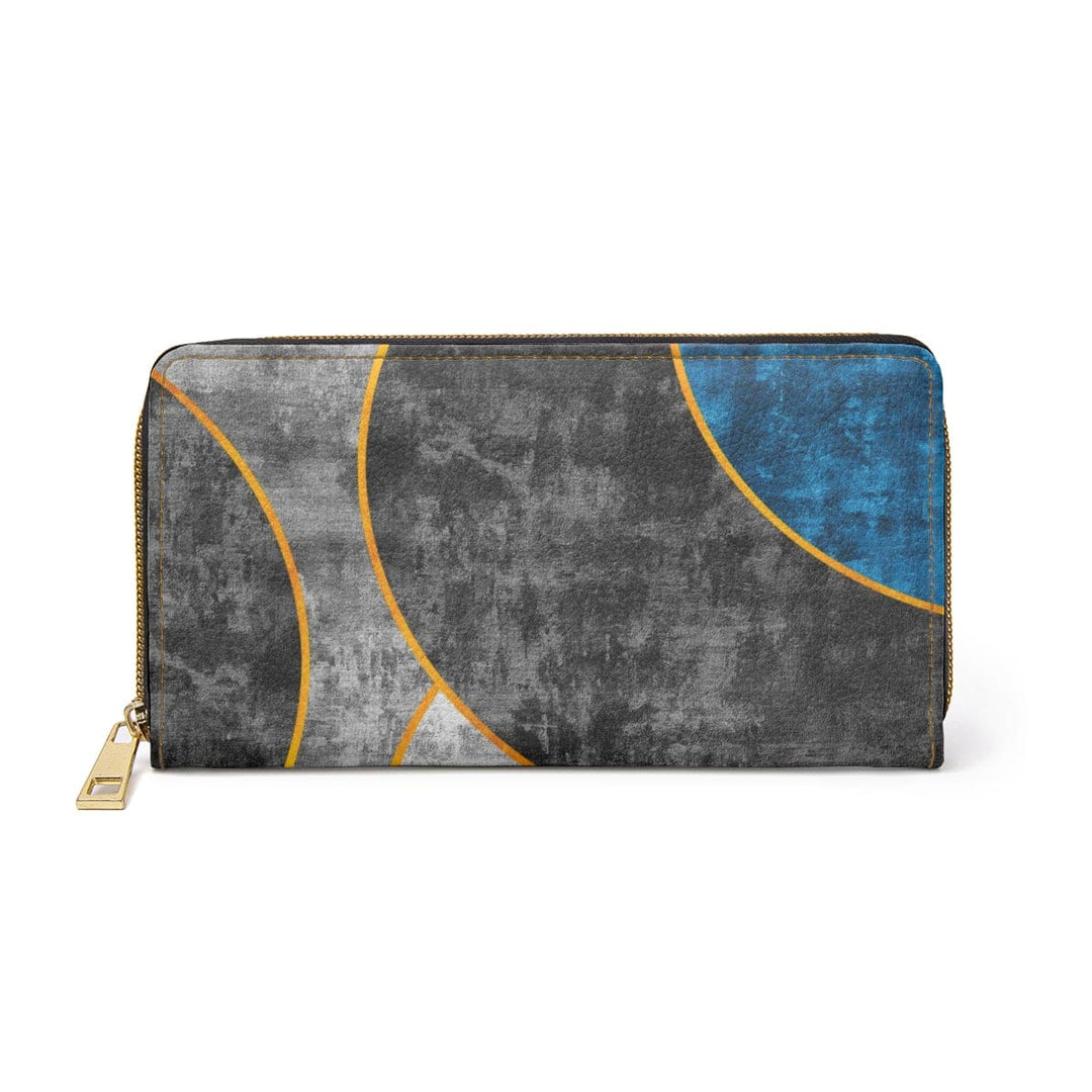 Womens Zipper Wallet Black Blue Grey Circular Geometric Print - Bags | Zipper