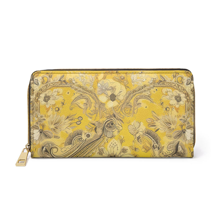 Yellow Floral Bandanna Illustration Pattern Womens Zipper Wallet Clutch Purse