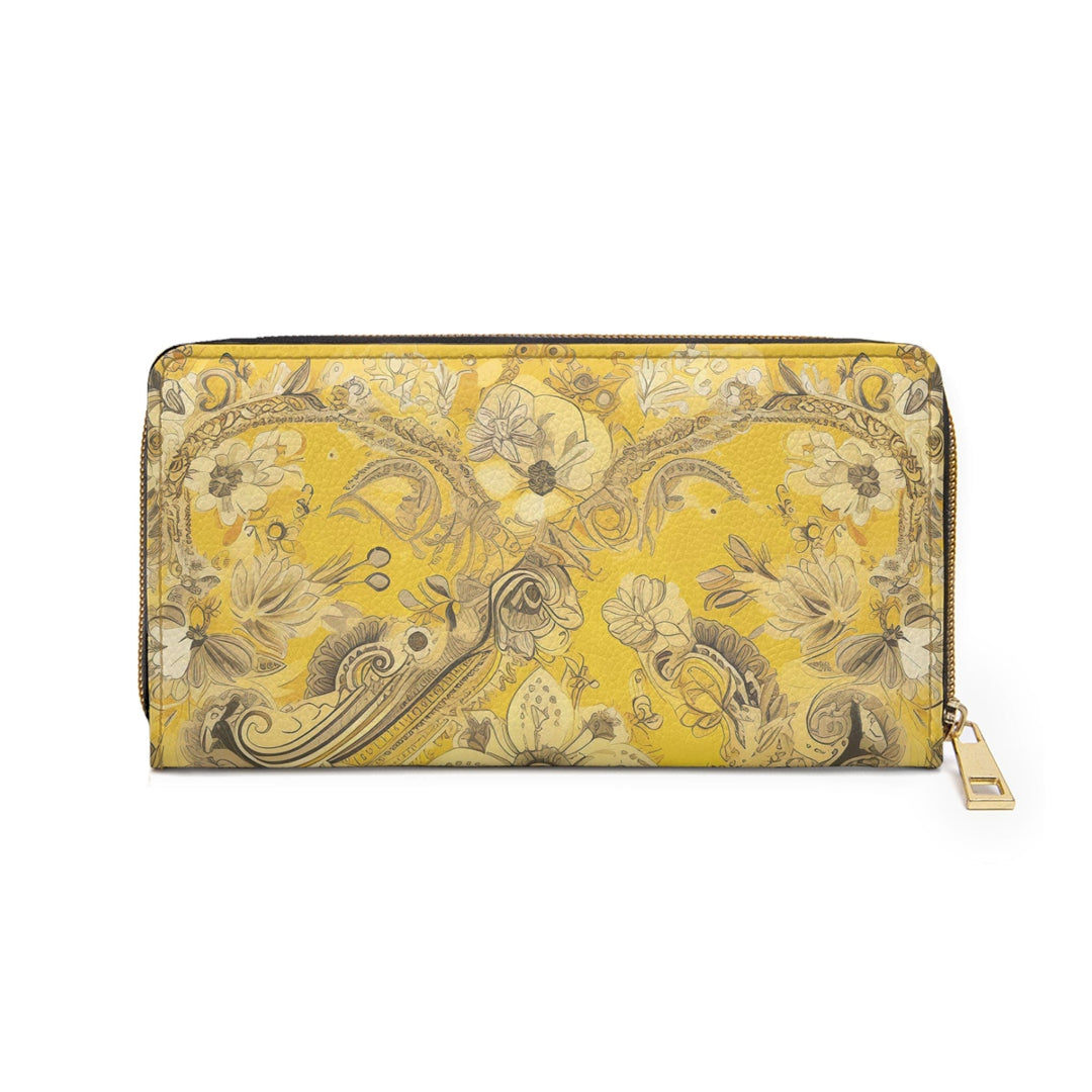 Yellow Floral Bandanna Illustration Pattern Womens Zipper Wallet Clutch Purse