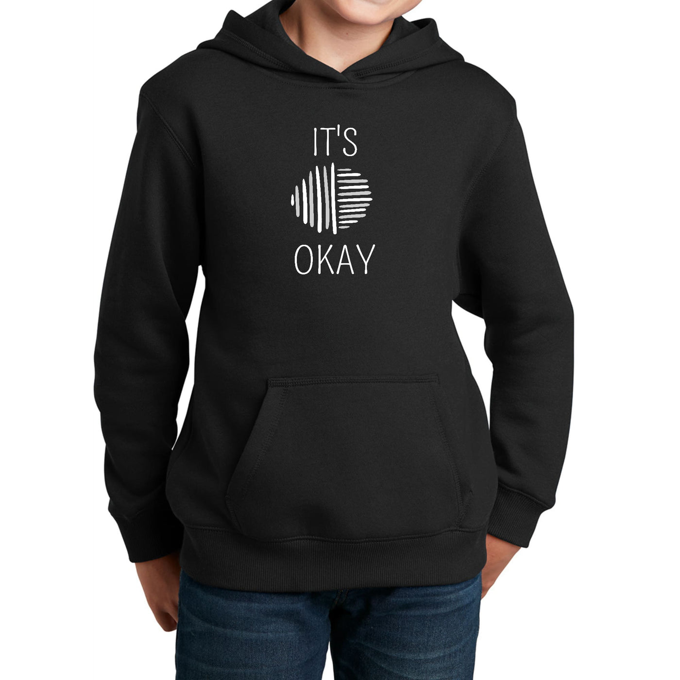 Youth Graphic Hoodie Say It Soul Its Okay Grey And White Line Art - Youth