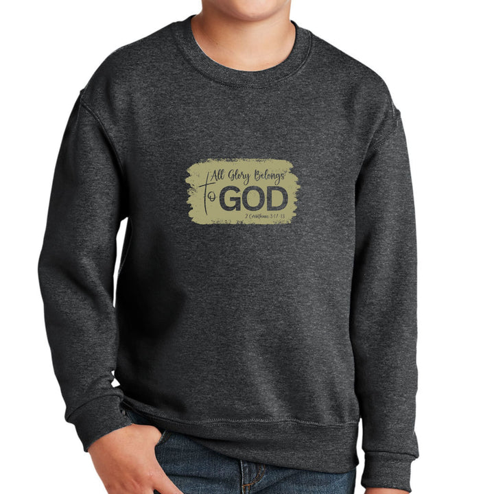 Youth Graphic Sweatshirt All Glory Belongs to God Olive Green - Youth