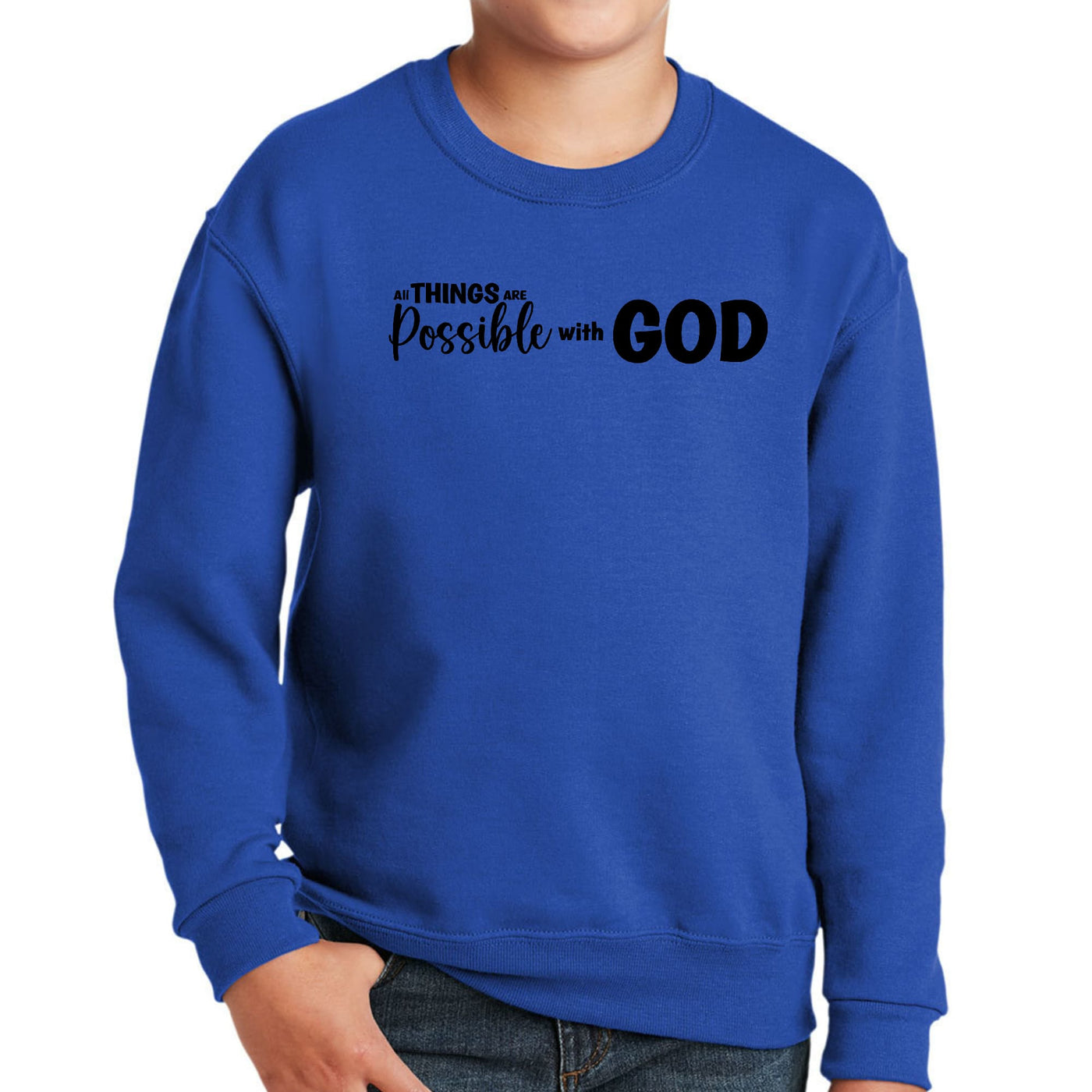Youth Graphic Sweatshirt All Things Are Possible With God - Black - Youth