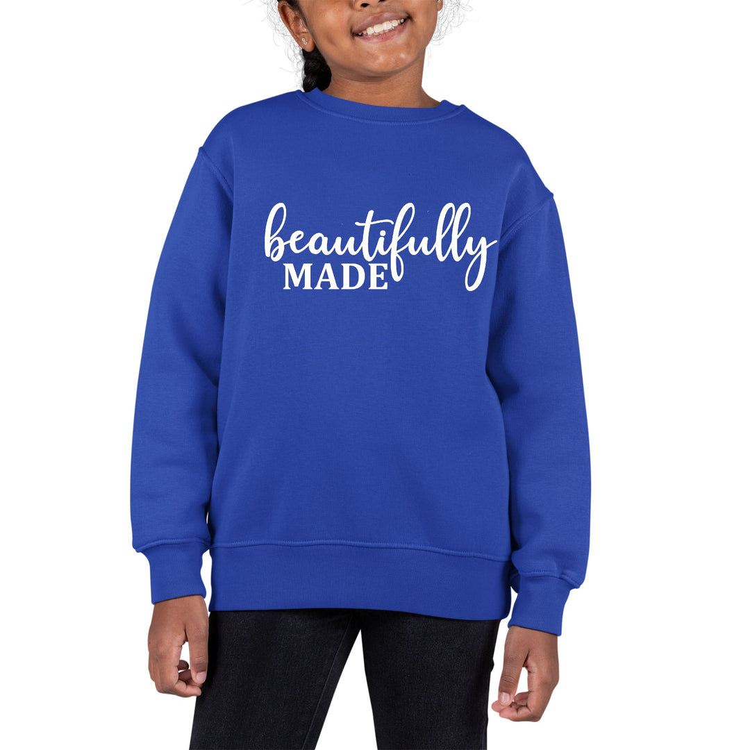 Youth Graphic Sweatshirt Beautifully Made Inspiration Affirmation - Girls