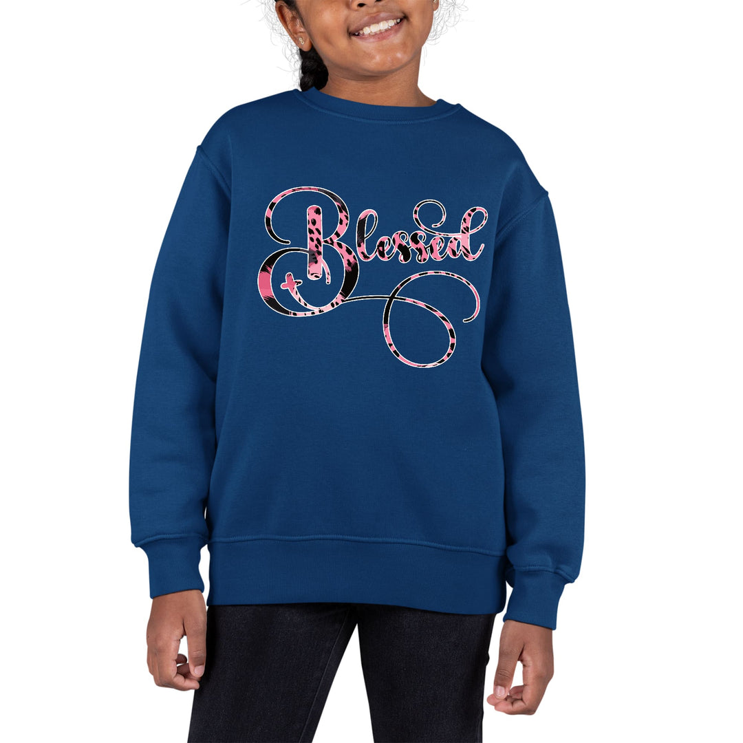 Youth Graphic Sweatshirt Blessed Pink and Black Patterned Graphic - Girls