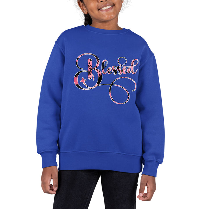 Youth Graphic Sweatshirt Blessed Pink and Black Patterned Graphic - Girls