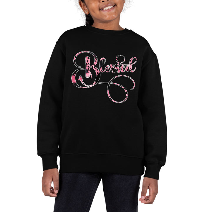 Youth Graphic Sweatshirt Blessed Pink and Black Patterned Graphic - Girls