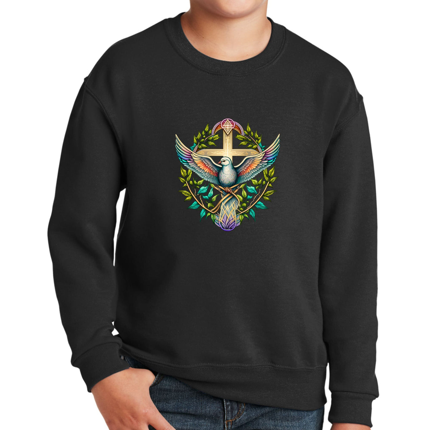 Youth Graphic Sweatshirt Blue Green Multicolor Dove Floral - Youth | Sweatshirts
