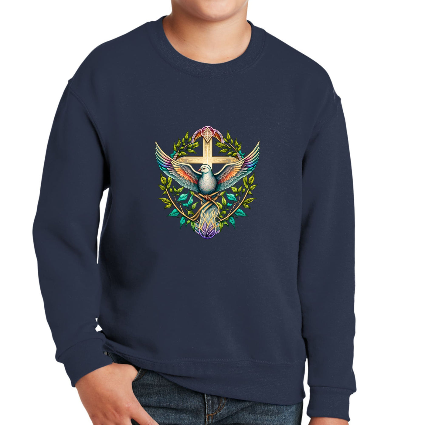 Youth Graphic Sweatshirt Blue Green Multicolor Dove Floral - Youth | Sweatshirts