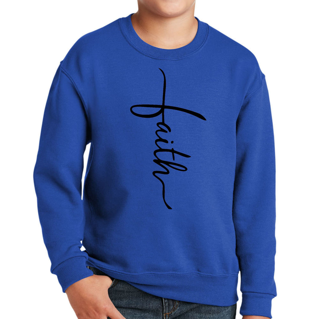 Youth Graphic Sweatshirt Faith Script Cross Black Illustration - Youth