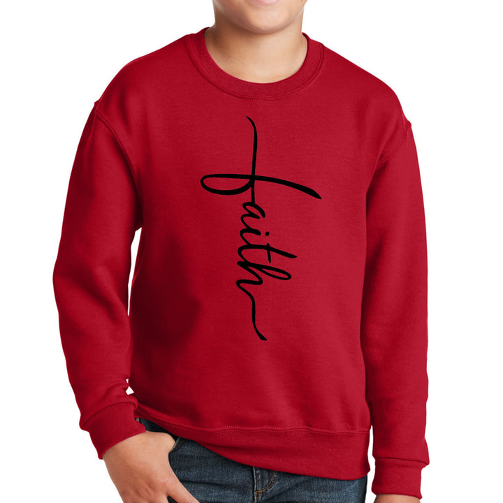 Youth Graphic Sweatshirt Faith Script Cross Black Illustration - Youth