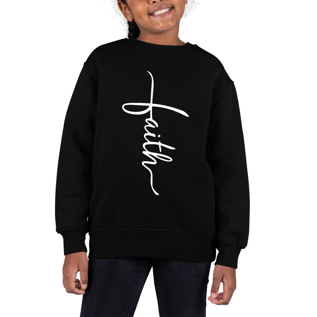 Youth Graphic Sweatshirt Faith Script Cross Illustration - Girls | Sweatshirts