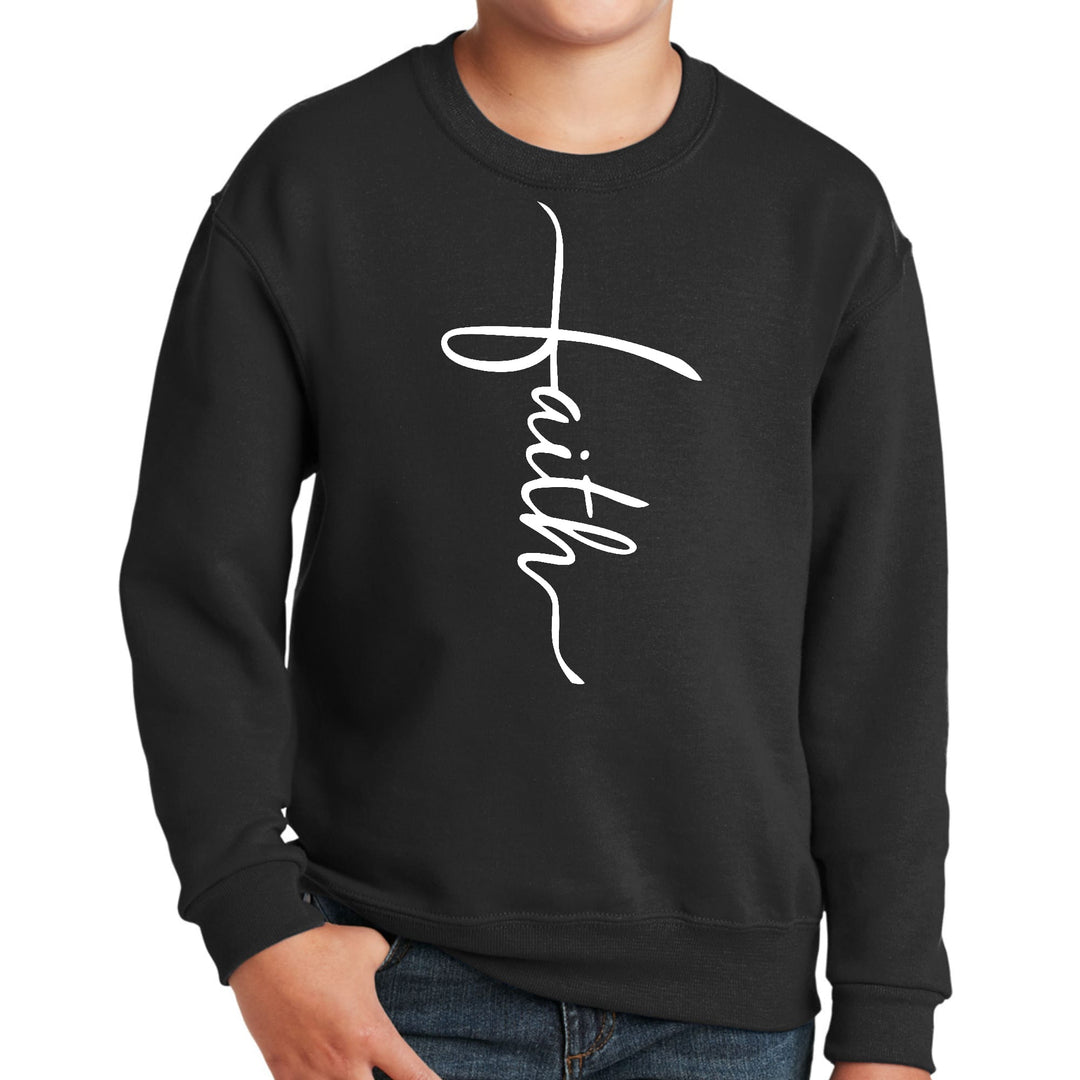 Youth Graphic Sweatshirt Faith Script Cross Illustration - Youth | Sweatshirts