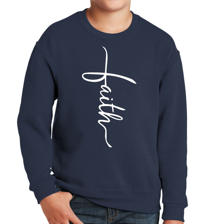 Youth Graphic Sweatshirt Faith Script Cross Illustration - Youth | Sweatshirts