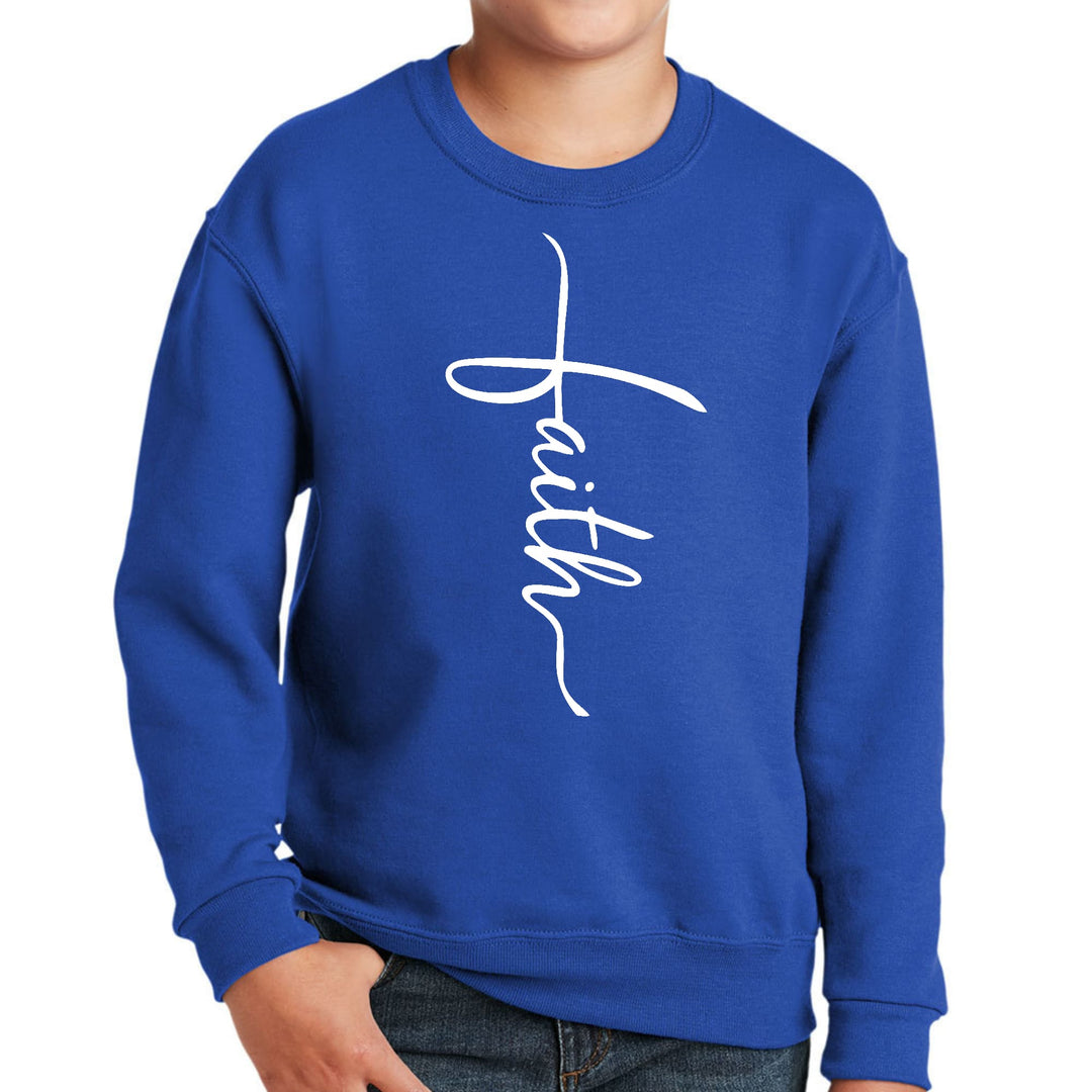 Youth Graphic Sweatshirt Faith Script Cross Illustration - Youth | Sweatshirts