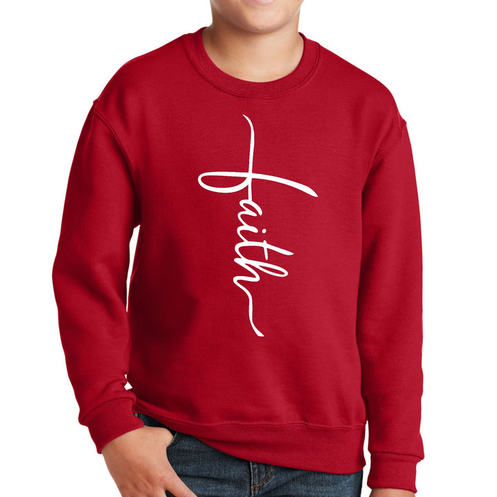 Youth Graphic Sweatshirt Faith Script Cross Illustration - Youth | Sweatshirts