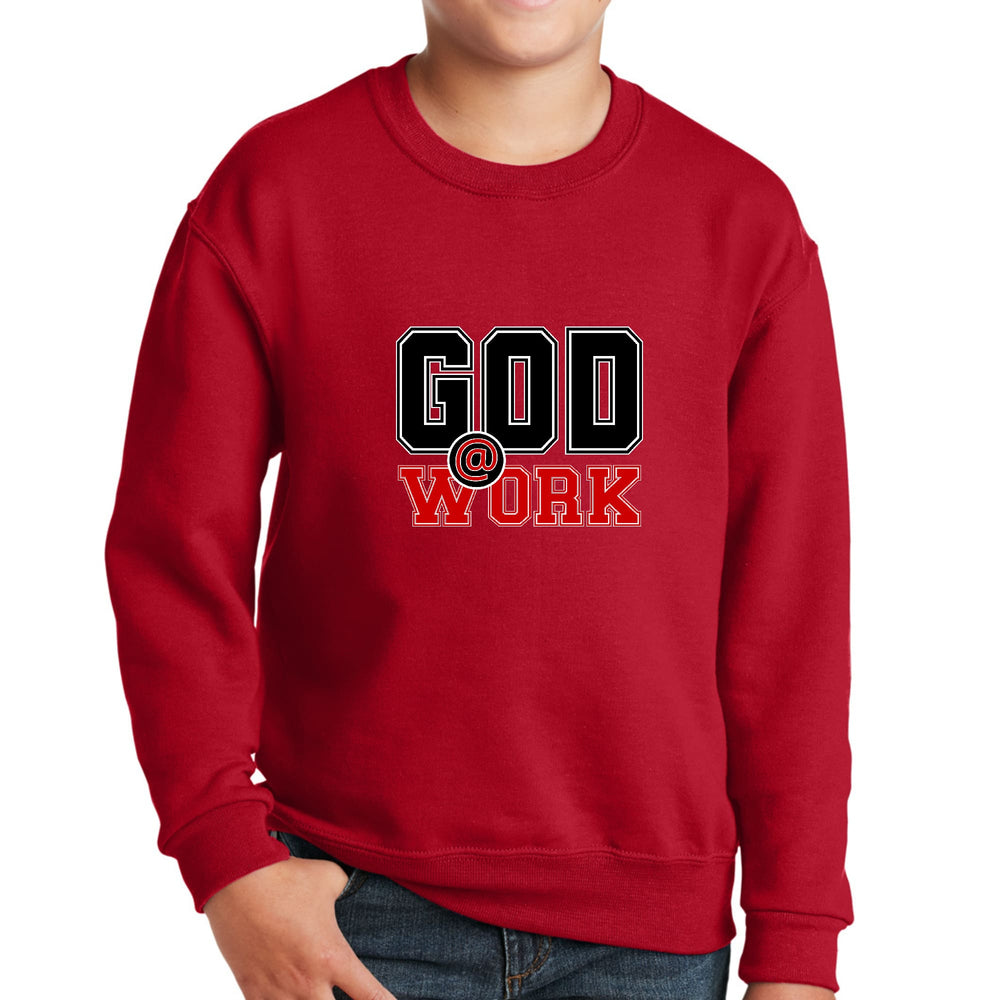 Youth Graphic Sweatshirt - God @ Work Black and Red Print - Youth/Sweatshirts