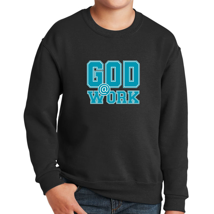 Youth Graphic Sweatshirt God @ Work Blue Green and White Print - Youth