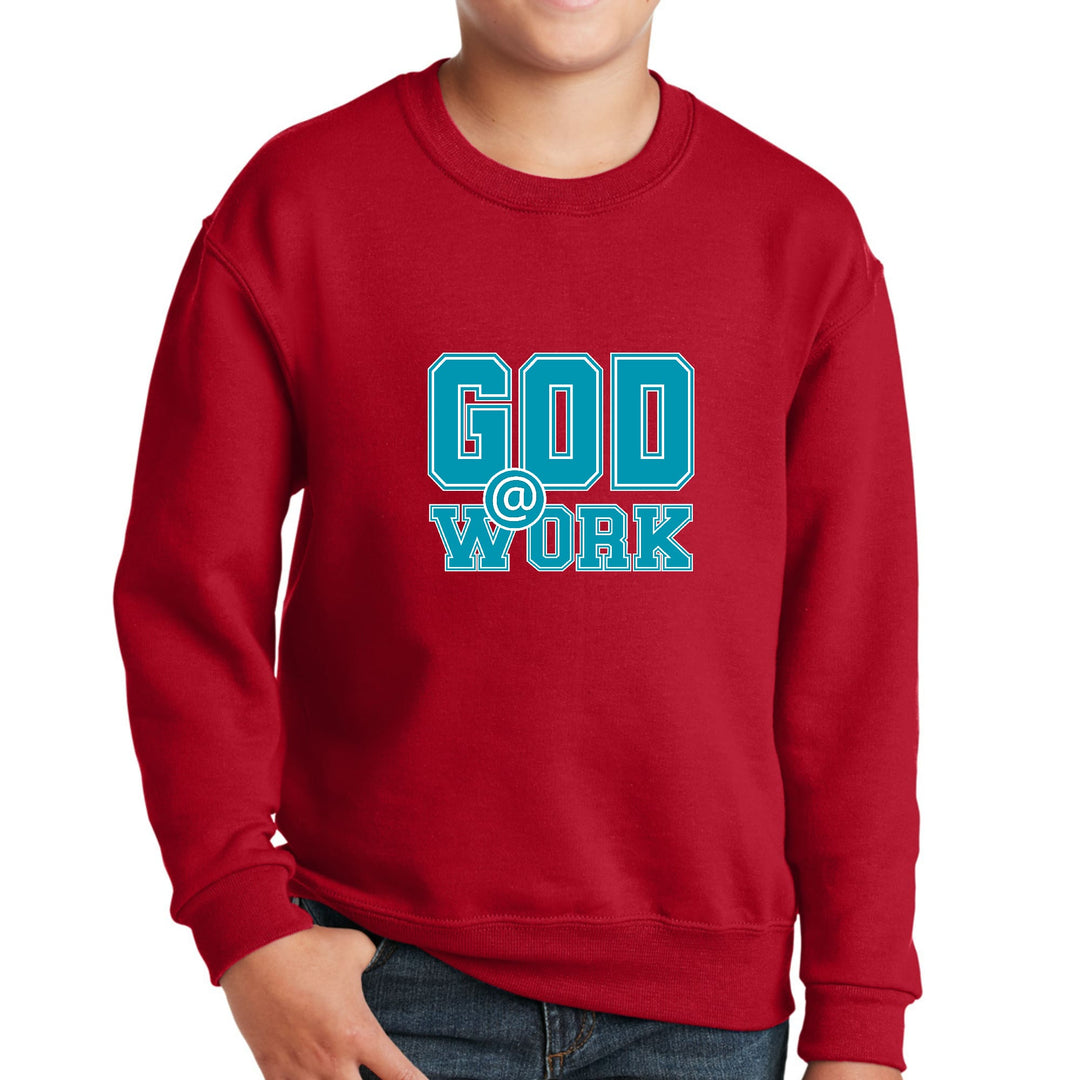 Youth Graphic Sweatshirt - God @ Work Blue Green and White Print